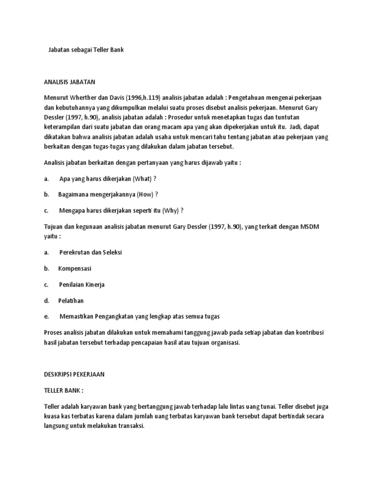 Analysis Of The Role Of A Bank Teller Pdf