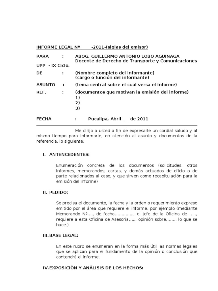 Formato de Informe Legal - Guillermo Lobo | PDF | Justicia | Crimen y  violencia