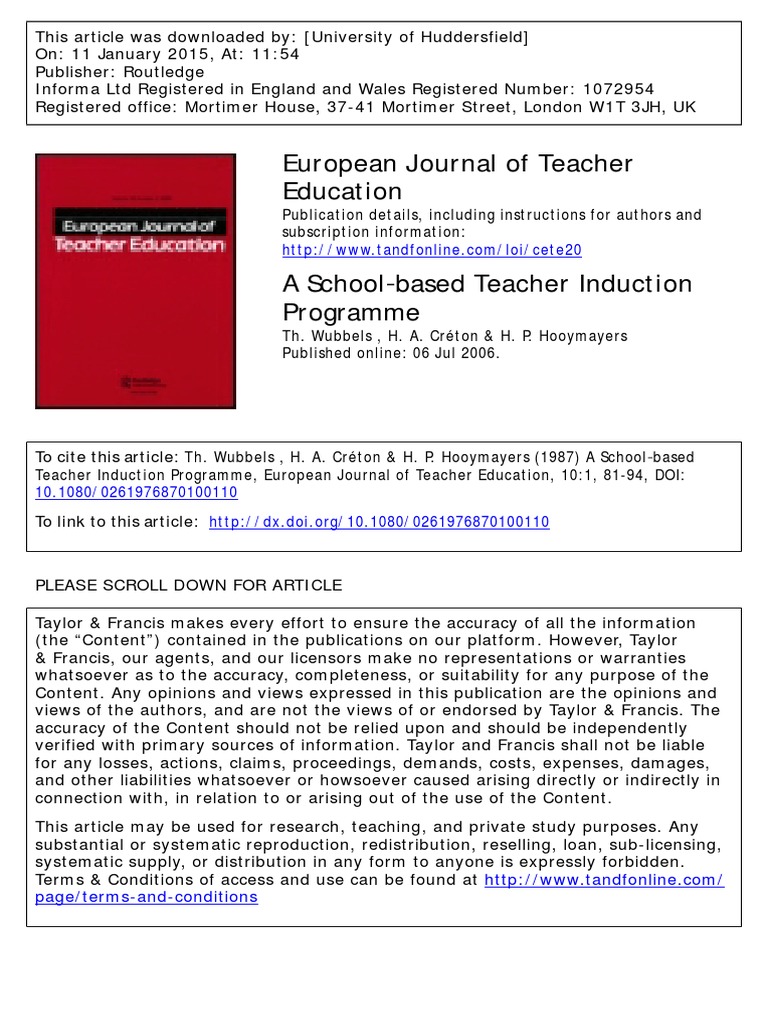 A School Based Teacher Induction Programme | PDF | Teachers | Mentorship