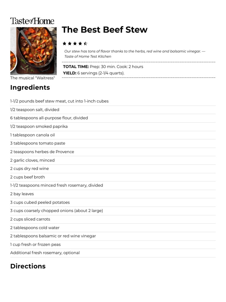 The Best Beef Stew Recipe - How To Make It - Taste of Home | PDF ...