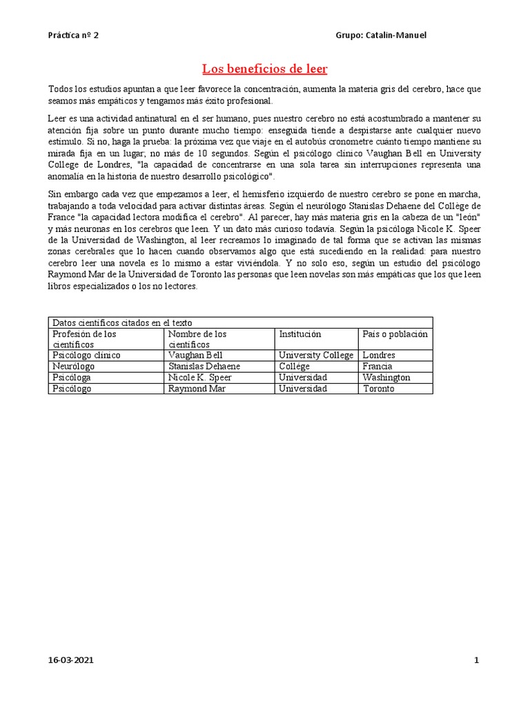 Practica Numero 2 | PDF | Relaciones personales, crianza y desarrollo ...
