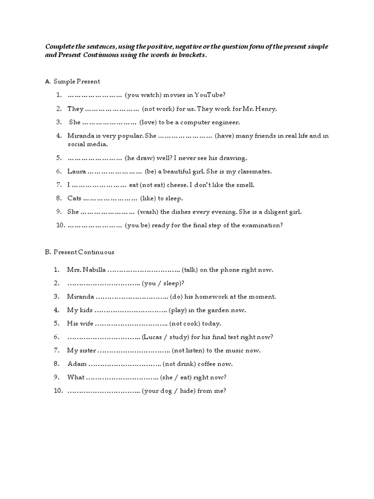 Task 1 - Simple Present & Present Continuous | PDF | Language Arts ...