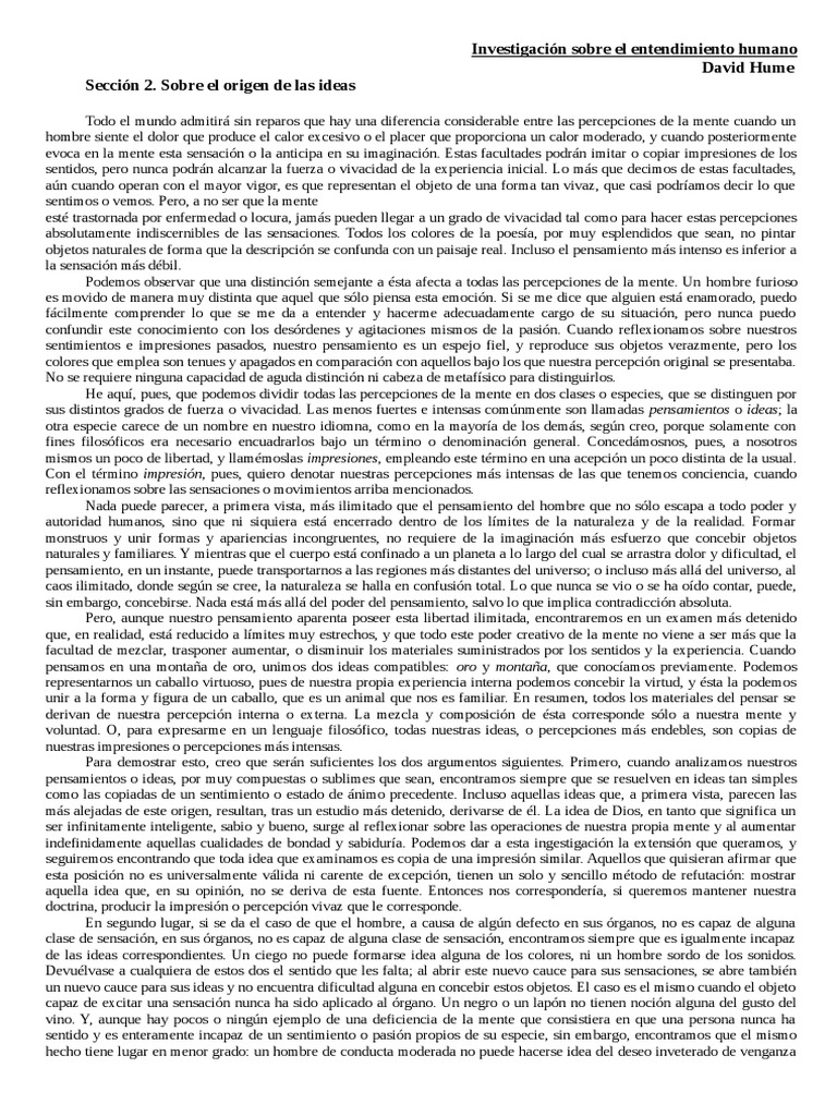 Origen de las Ideas en Hume | PDF | Mente | David Hume