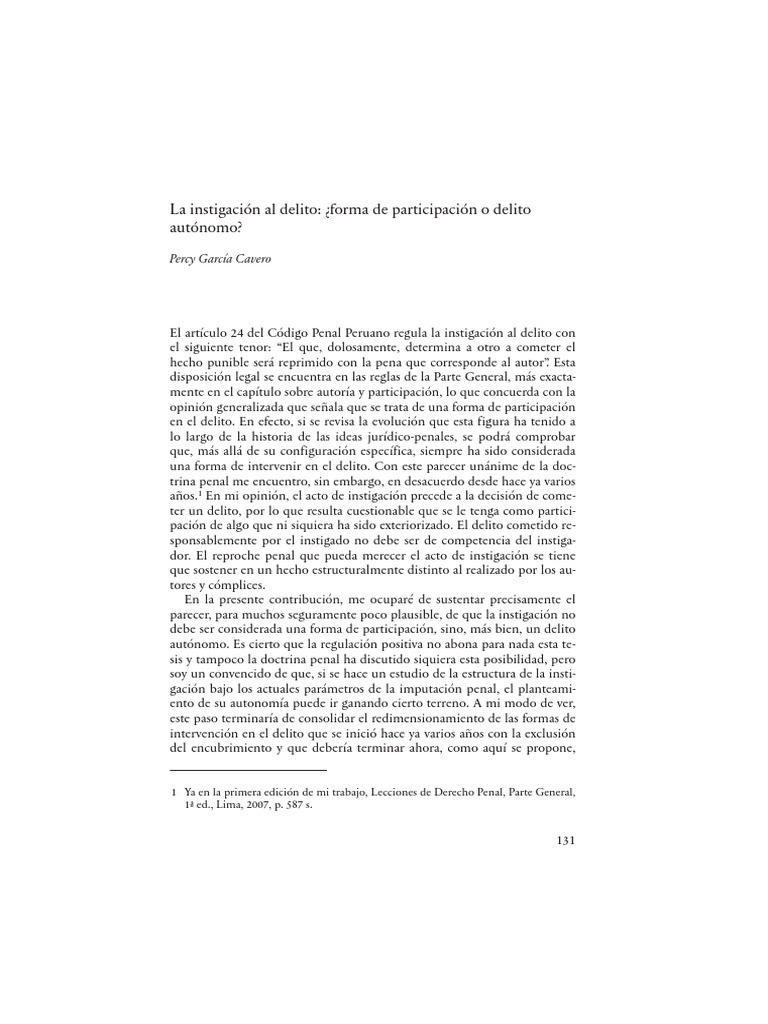 Instigación al delito: participación o autonomía | PDF | Derecho penal ...