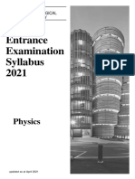 Nanyang Technological University Singapore Physics Entrance Exam Syllabus