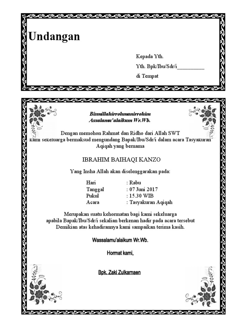 Contoh Undangan Aqiqah | PDF