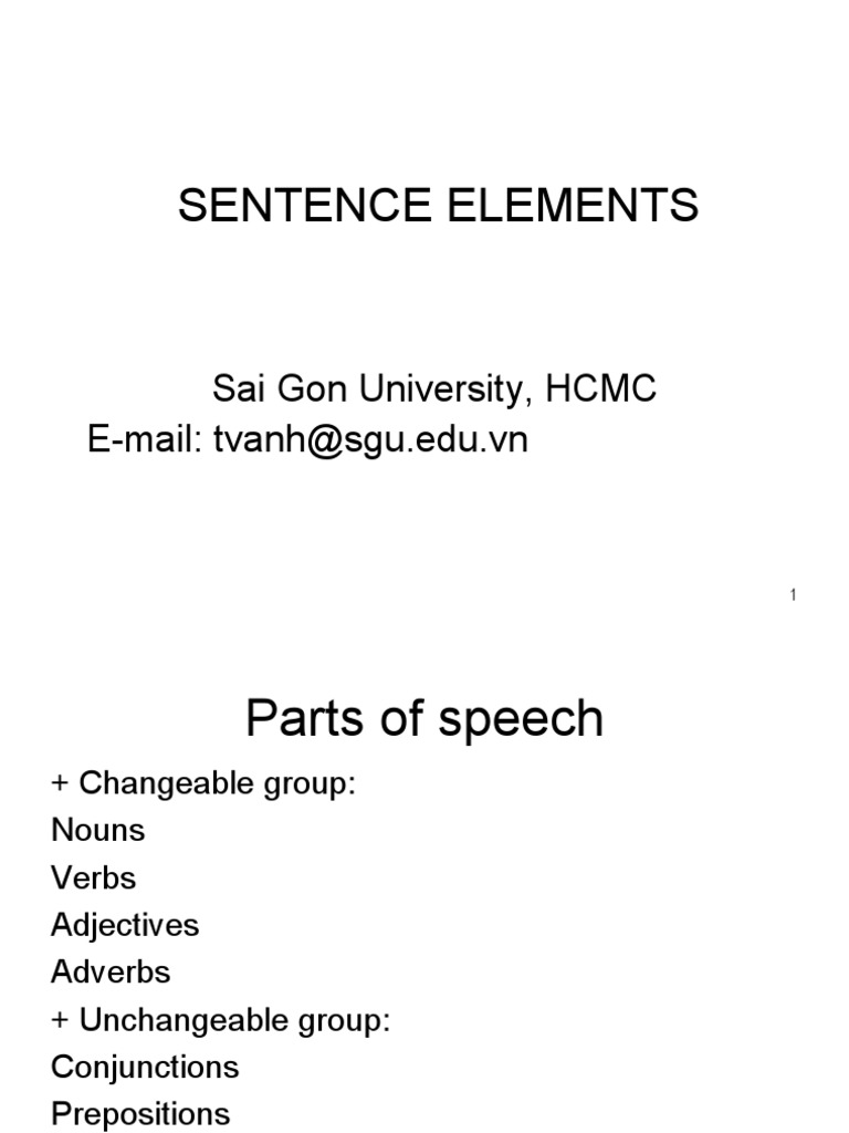 Sentence Elements Sai Gon University, HCMC EMail Tvanhsgu Edu.vn