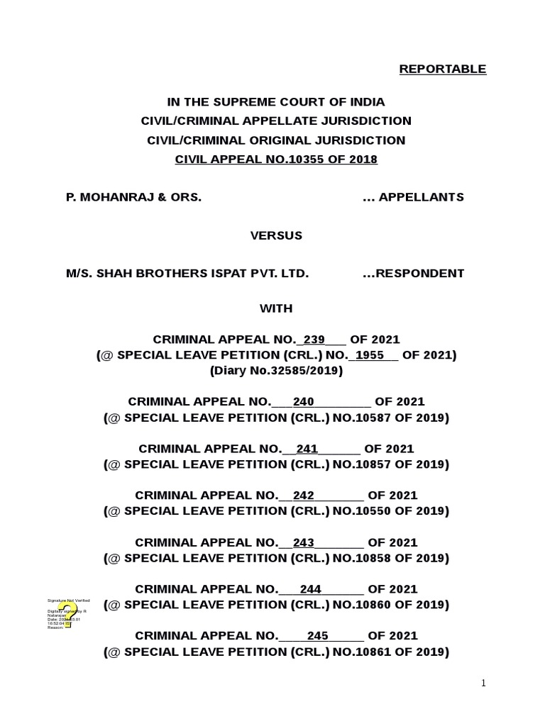 P Mohanraj V Shah Brothers Ispat PDF Statutory Interpretation
