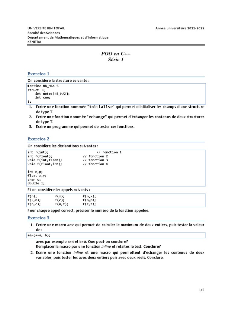 POO en C++ : Exercices et Solutions | PDF | Mathématiques | Informatique