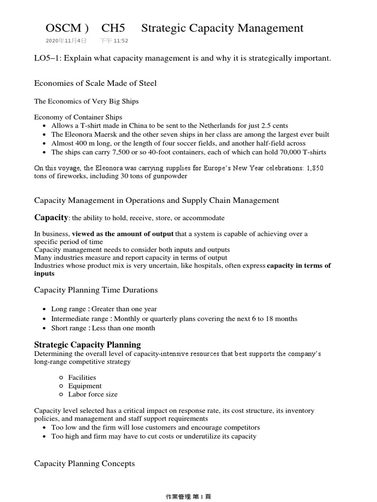 Capacity Management in Operations Strategy | PDF | Economies Of Scale ...