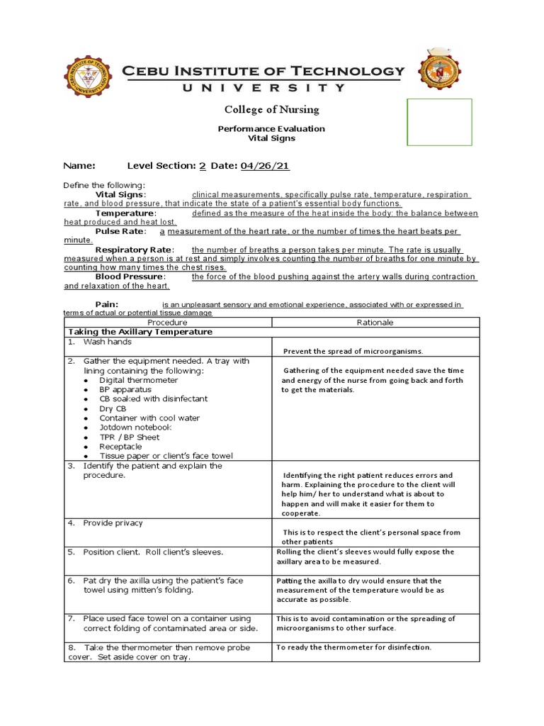 Vital Signs Rationale PDF Pulse Physiology