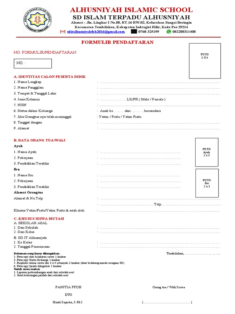 Formulir pendaftaran sd pdf