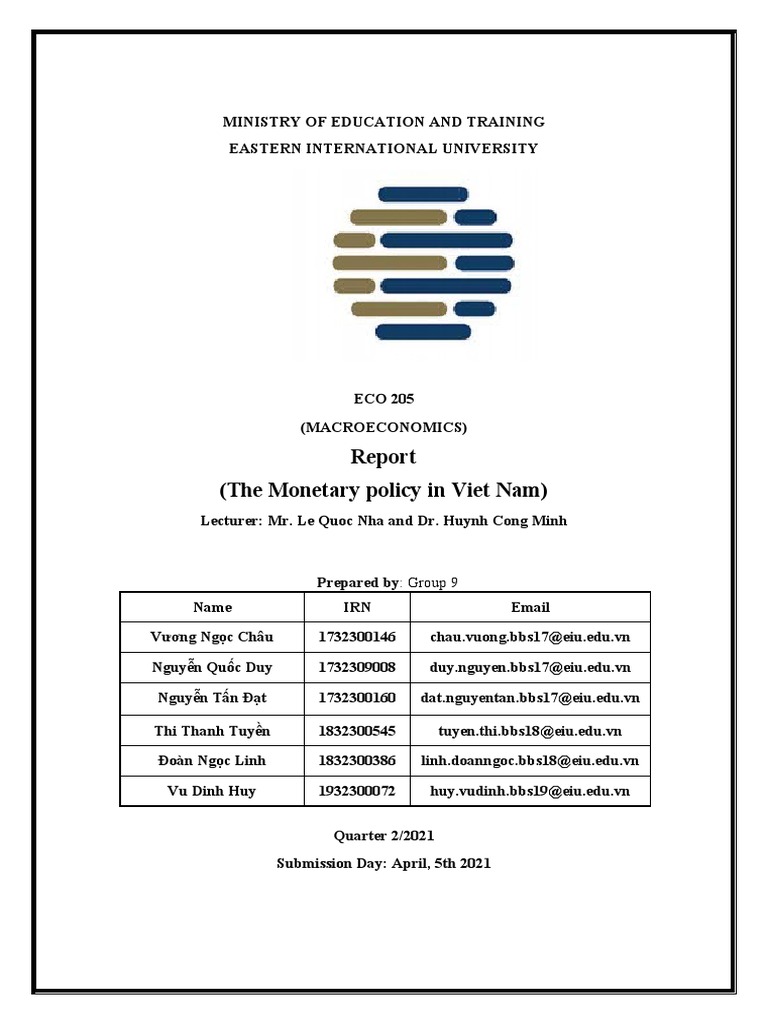 MONETARY POLICY IN VIETNAM: A REPORT ON INFLATION AND ECONOMIC GROWTH ...