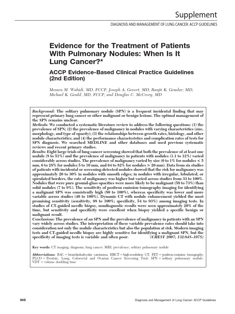 ACCP Guidelines Pulm Nodules Chest 2007 PDF Lung Cancer Cancer