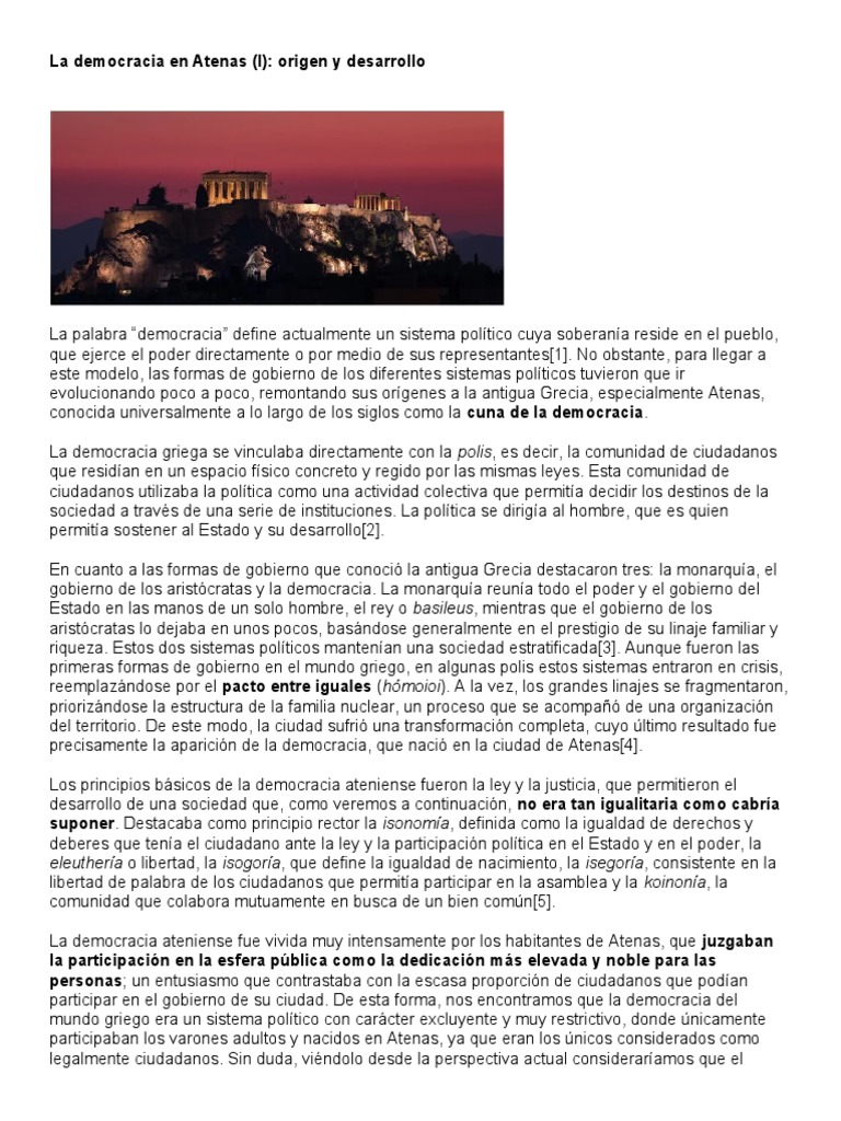 Orígenes y desarrollo de la democracia ateniense | PDF | Democracia ...