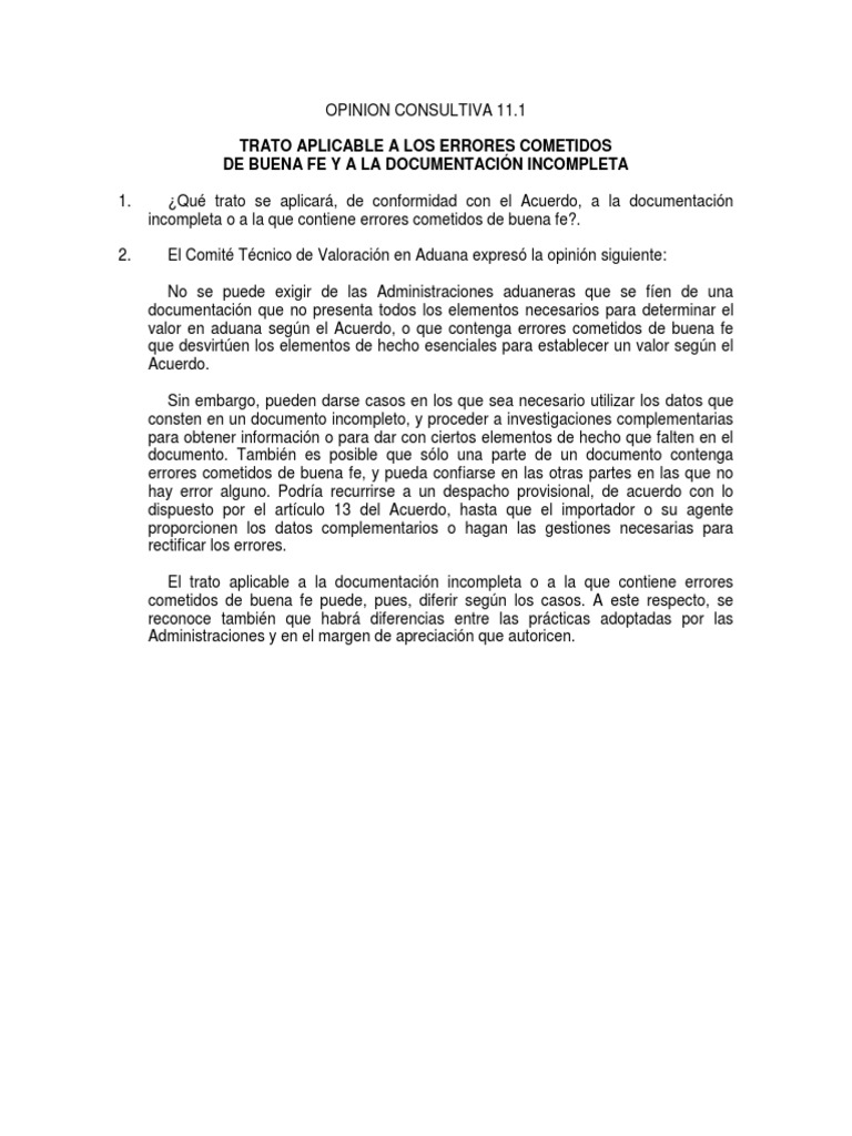 06 Opinión Consultiva 11.1 - DOCUMENTACIÓN INCOMPLETA O CON ERROR | PDF