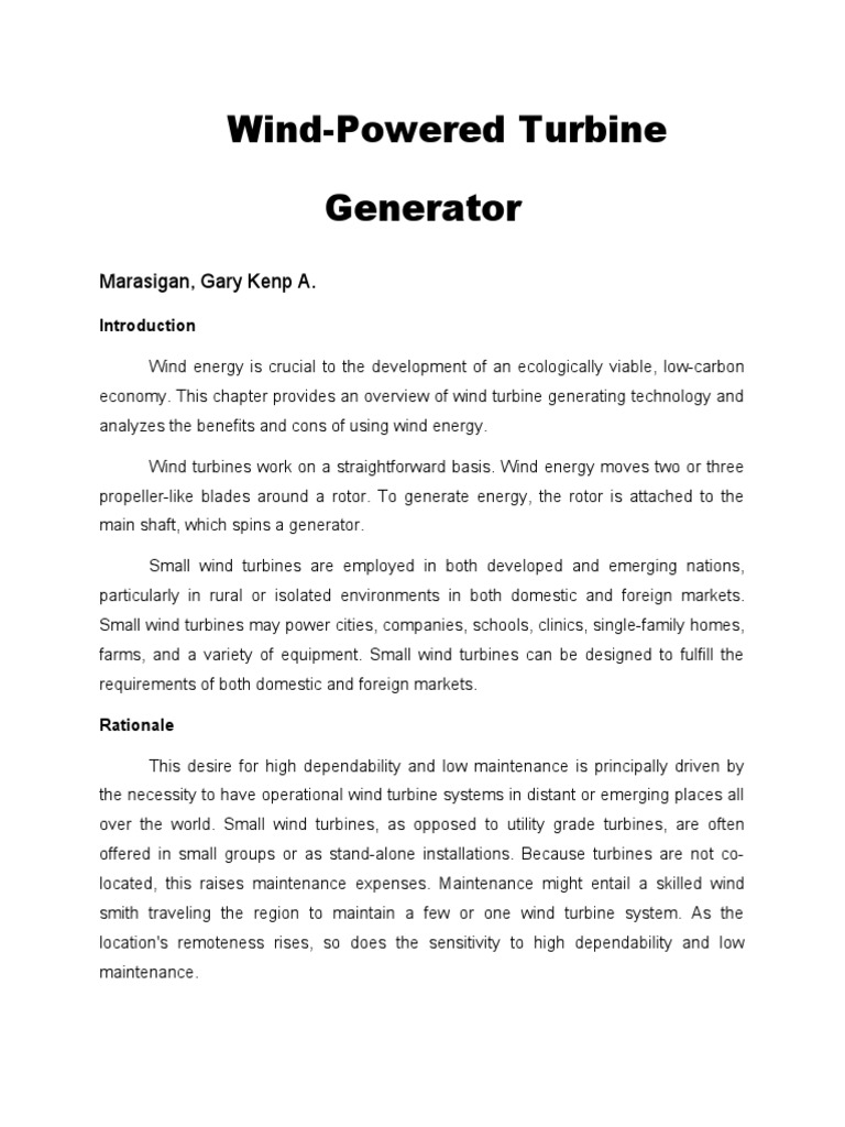 Wind Powered Turbine Generator. | PDF | Technology & Engineering