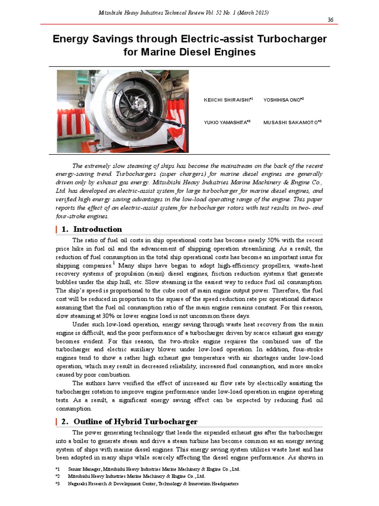 Energy Savings Through ElectricAssist Turbocharger For Marine Diesel