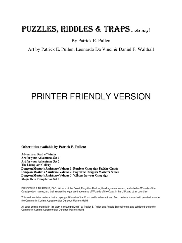 Puzzles Riddles Printer Version | PDF | Wizards Of The Coast | Dungeons ...