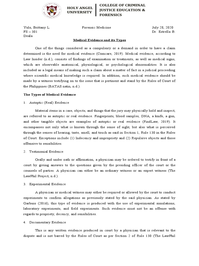 The Four Types of Medical Evidence and Their Uses in Legal Proceedings ...