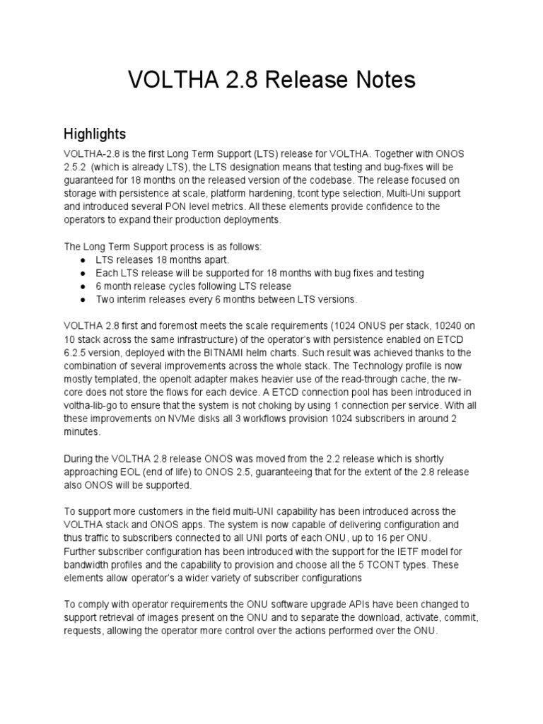 VOLTHA 2.8 Release Notes | PDF | Software | Software Engineering