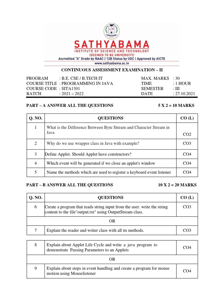 Continuous Assessment Examination - Ii | PDF | Computers