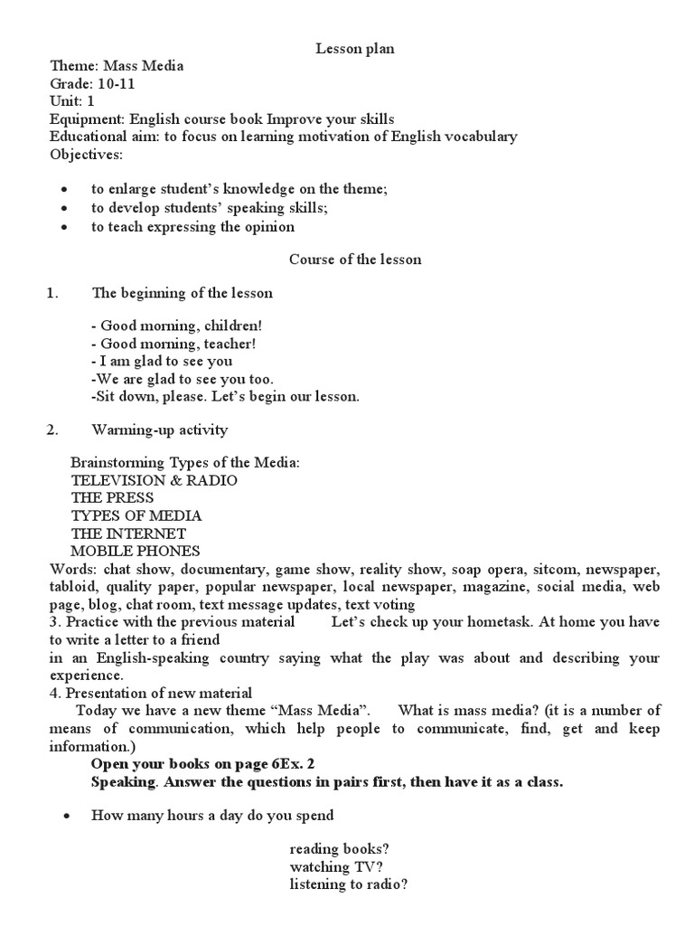 Analyzing Mass Media An In Depth Lesson Plan On Developing Students
