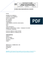 Formato de Perfil para Publicacion de La Vacante