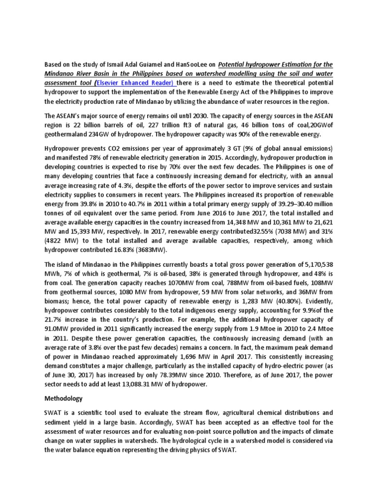 Potential Hydropower Estimation For The Mindanao River Basin In The