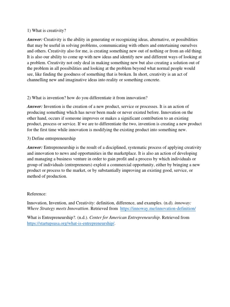Creativity, Innovation and Invention | PDF