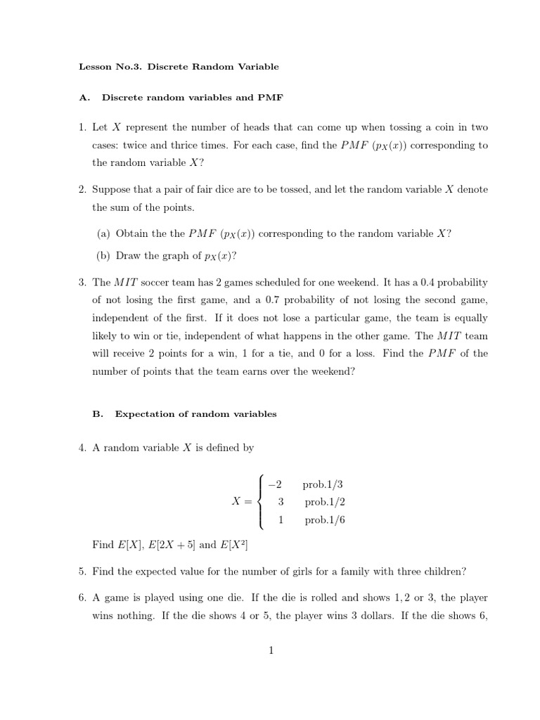 Lesson No.3. Discrete Random Variable | PDF | Random Variable ...
