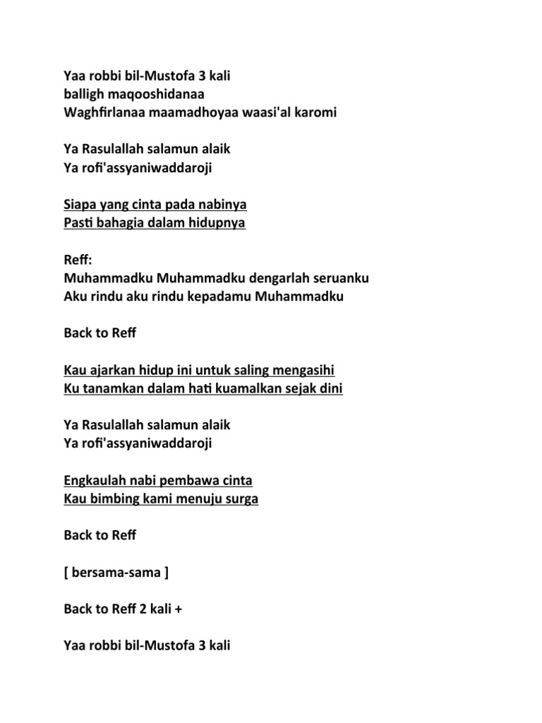 Lirik Yaa Robbi Bil Mustofa PDF