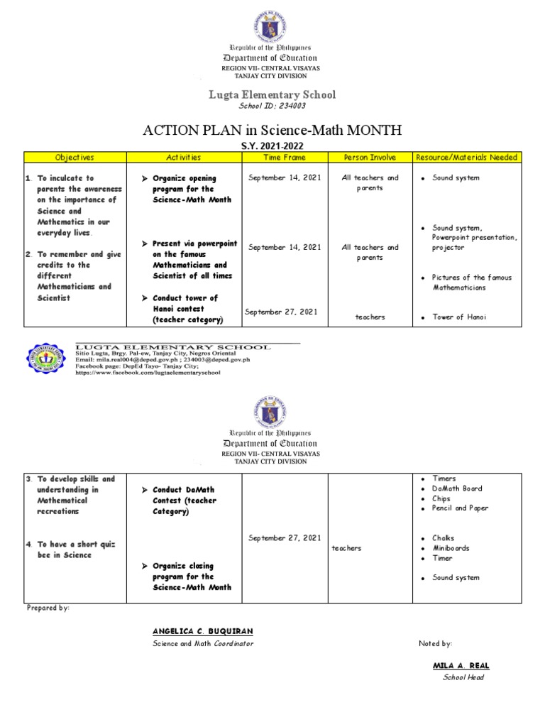 Action Plan for Sci-Math Month 2021 | PDF | Mathematics | Cognition