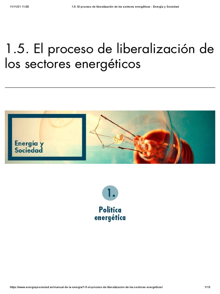 1.5. El Proceso de Liberalización de Los Sectores Energéticos Energía