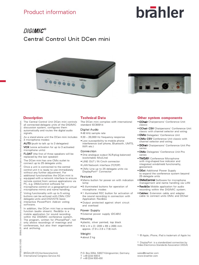 Digimic: Central Control Unit Dcen Mini | PDF | Microphone | Electronics