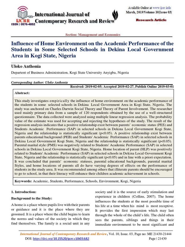 Influence of Home on Student Performance | PDF | Socioeconomic Status ...