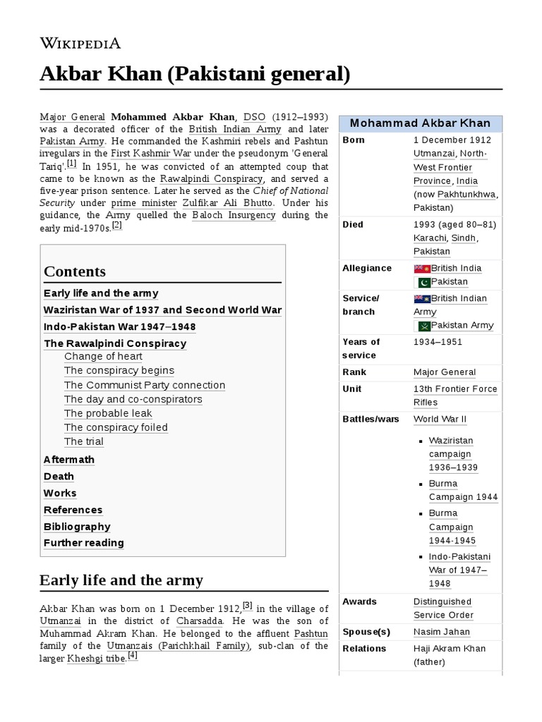Akbar Khan (Pakistani General) : Security Under Prime Minister Zulfikar ...
