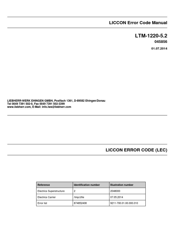 LICCON Error Code Guide | PDF | Parameter (Computer Programming ...