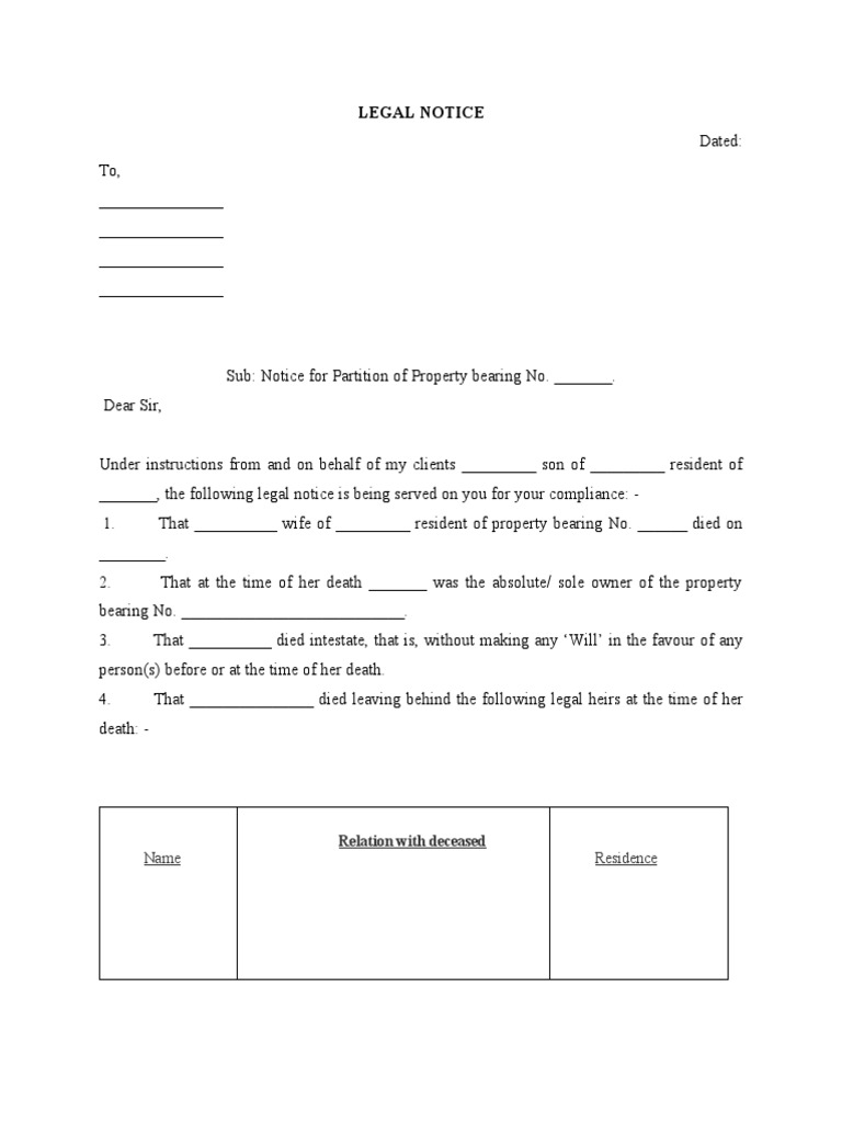 Legal Notice For Property Partition LawRato PDF Property Justice