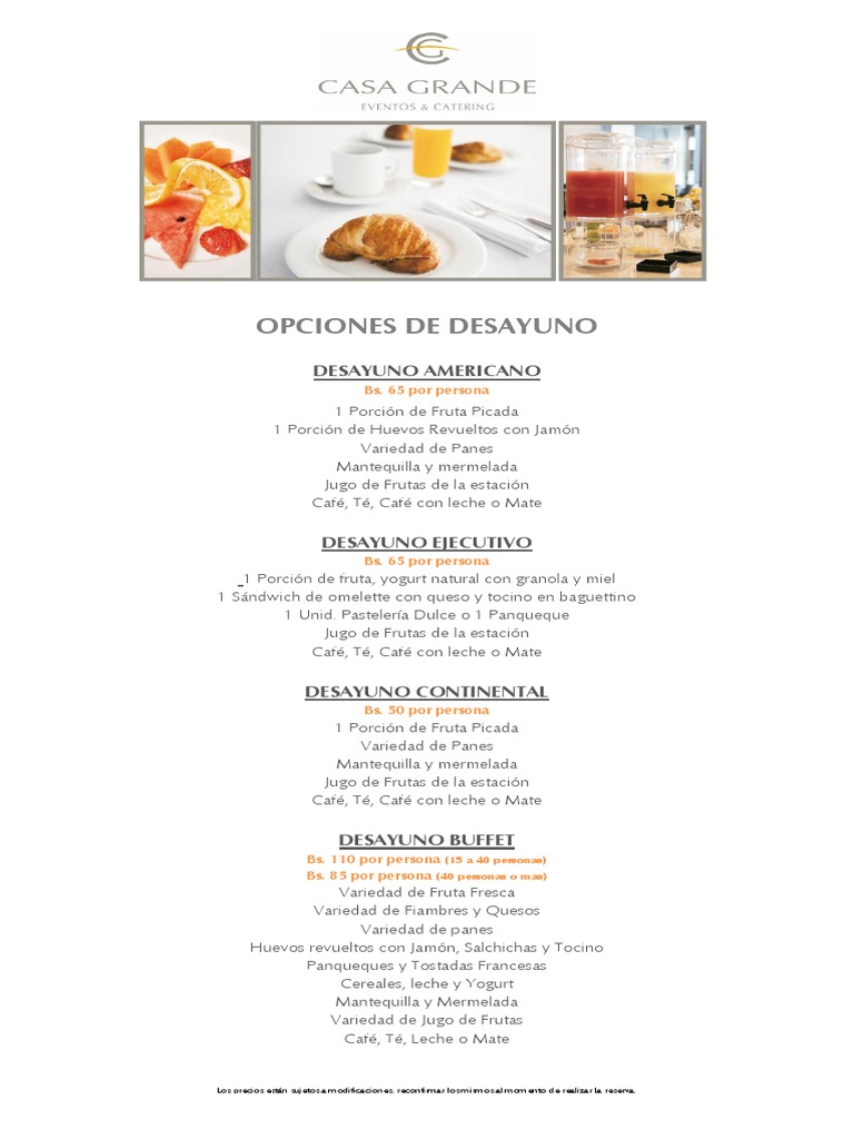 Menu Desayunos Eventos 2021 Casa Grande Hoteles | PDF | Comida regional y  étnica | Cocina occidental