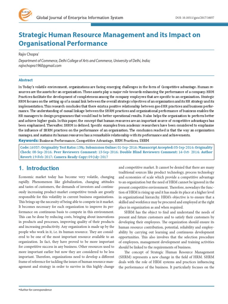 (2017) Strategic Human Resource Management and Its Impact On ...