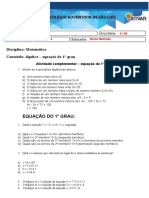 Equação Do 1° Grau 6 Ano