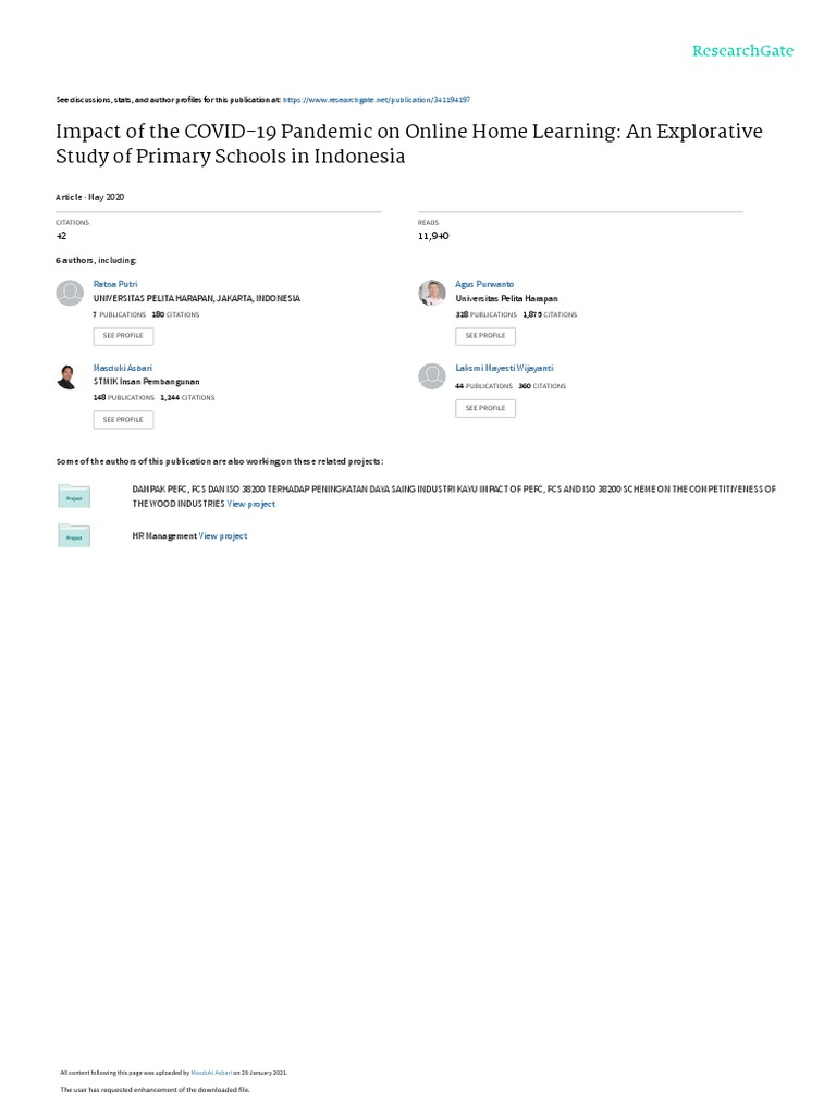 Impact of The COVID-19 Pandemic On Online Home Learning: An Explorative ...