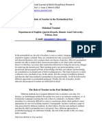 The Role of Teacher in The Postmethod Era by Mahshad Tasnimi Department of English, Qazvin Branch, Islamic Azad University, Tehran, Iran E-Mail