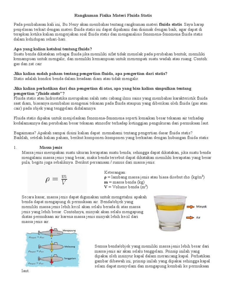 Rangkuman Materi Fluida Statis | PDF | Sains & Matematika