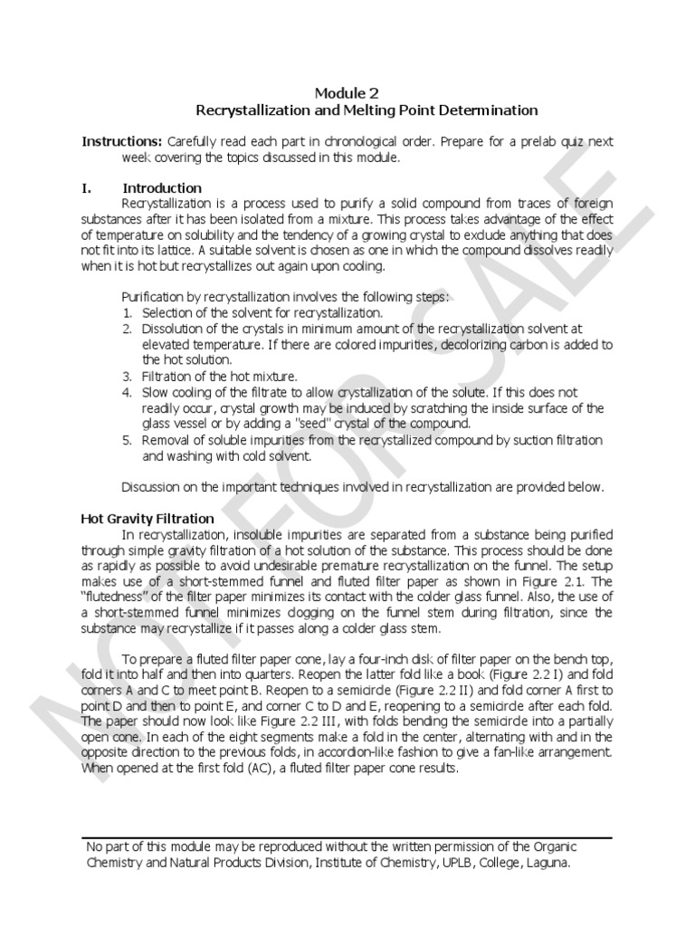 Recryst4lliz4tion and Melting Point Determin4ti0n | PDF | Filtration ...