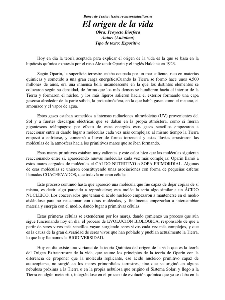 Teorías del Origen de la Vida | PDF | Organismos | Abiogénesis