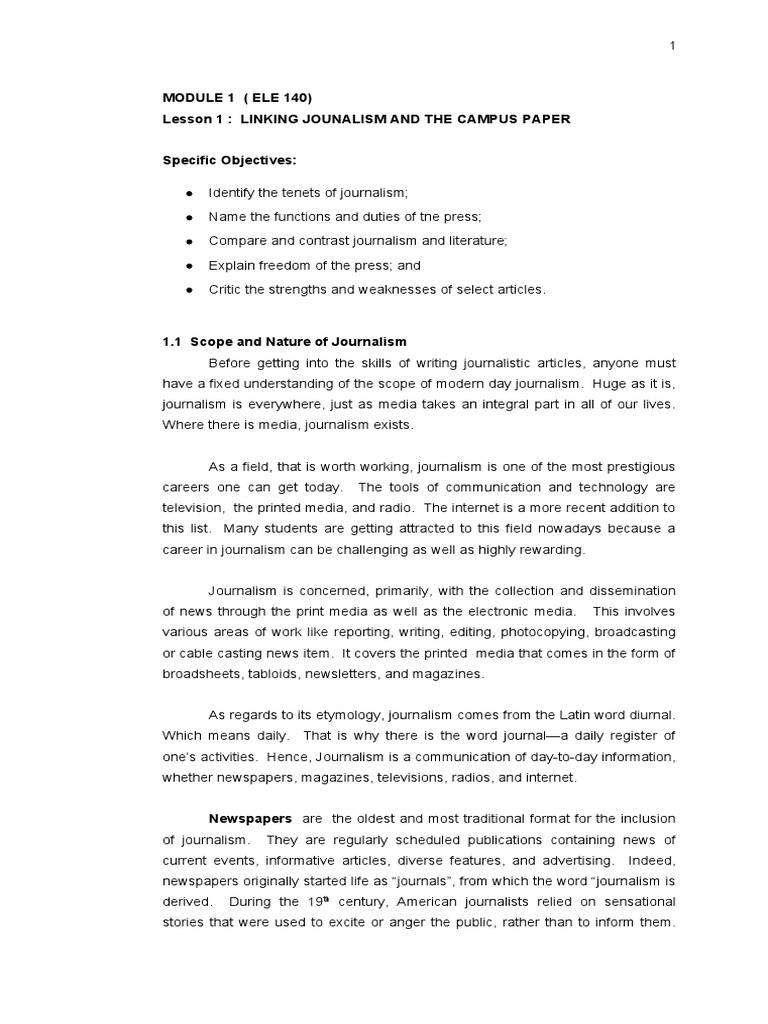 Module 1 (Ele 140) Lesson 1: Linking Jounalism and The Campus Paper ...