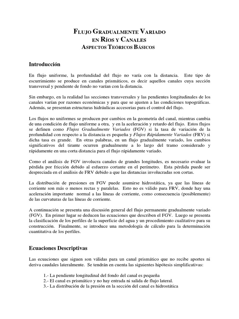 Flujo Gradualmente Variado | PDF | Canal | Pendiente