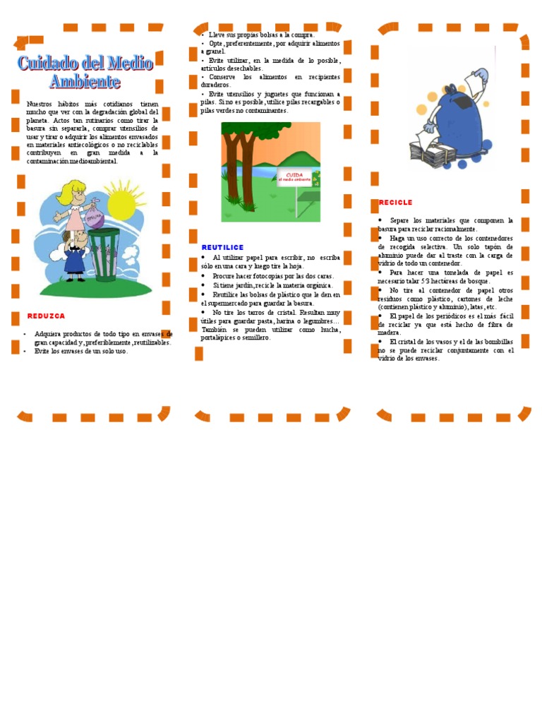 Triptico Cuidado Del Medio Ambiente | PDF | Residuos | Materiales